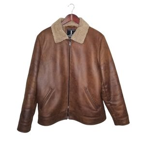 Jeans by Buffalo Mens Brown Faux Leather Jacket w Faux Fur Lining
